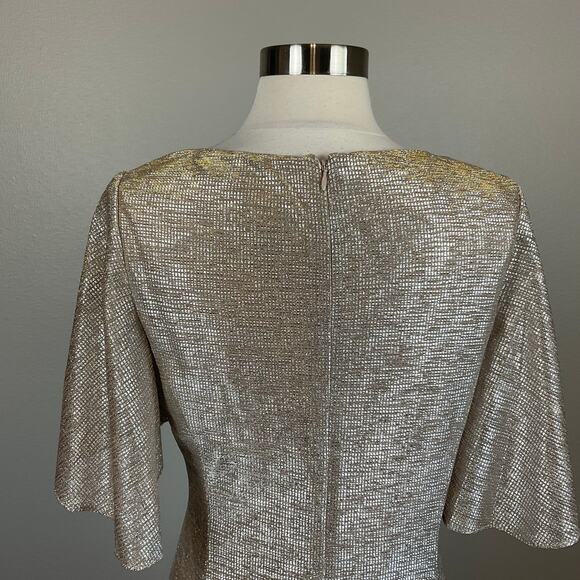 Adrianna Papell Metallic Short Sleeve Evening Gown Gold Size 8 V-Neck Formal - Picture 8 of 12